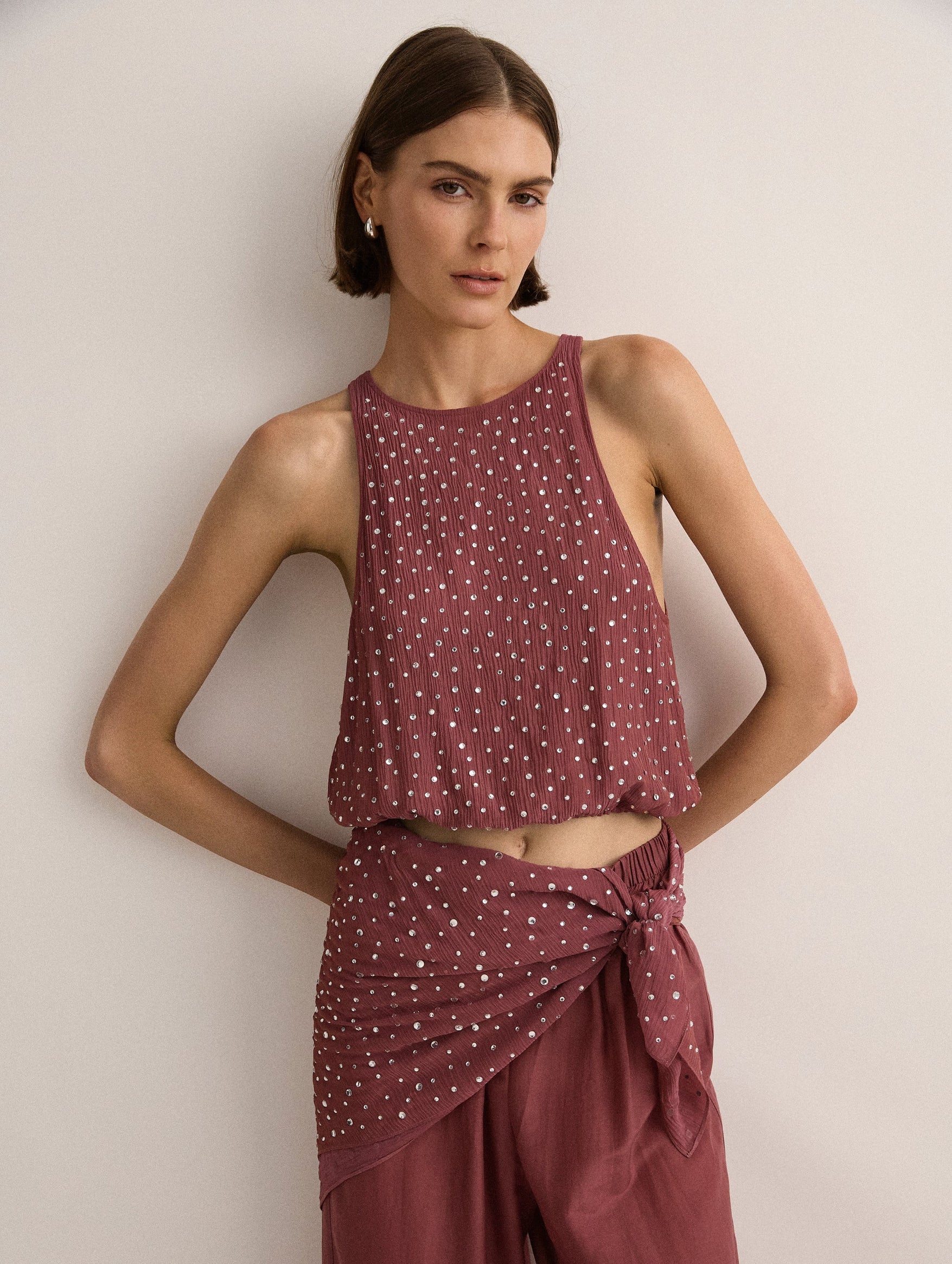 Crystal Embellished Scarf in Plum