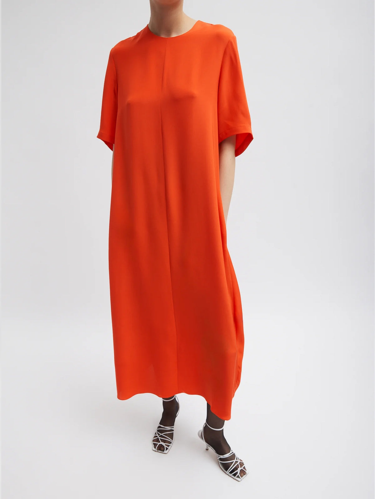 4 Ply Silk T-Shirt Dress in Red Orange