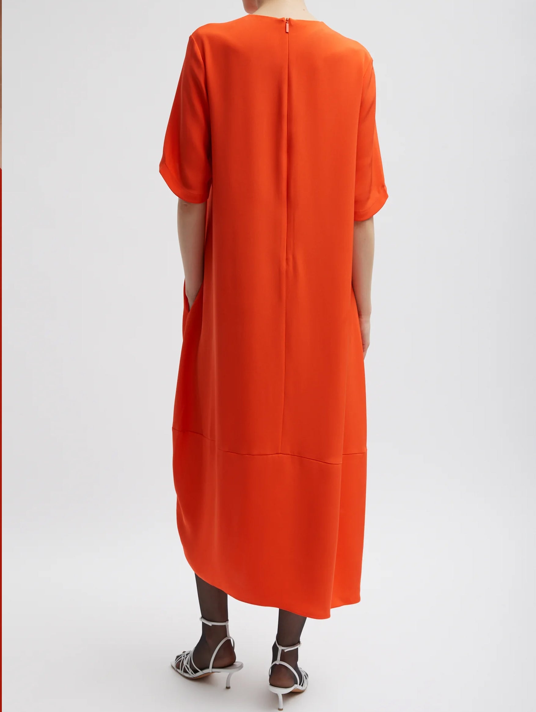 4 Ply Silk T-Shirt Dress in Red Orange