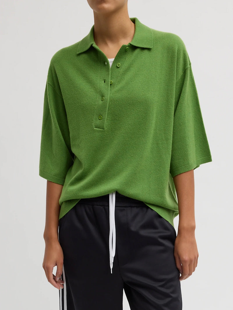 Washable Cashmere Oversized Easy Polo in Avocado