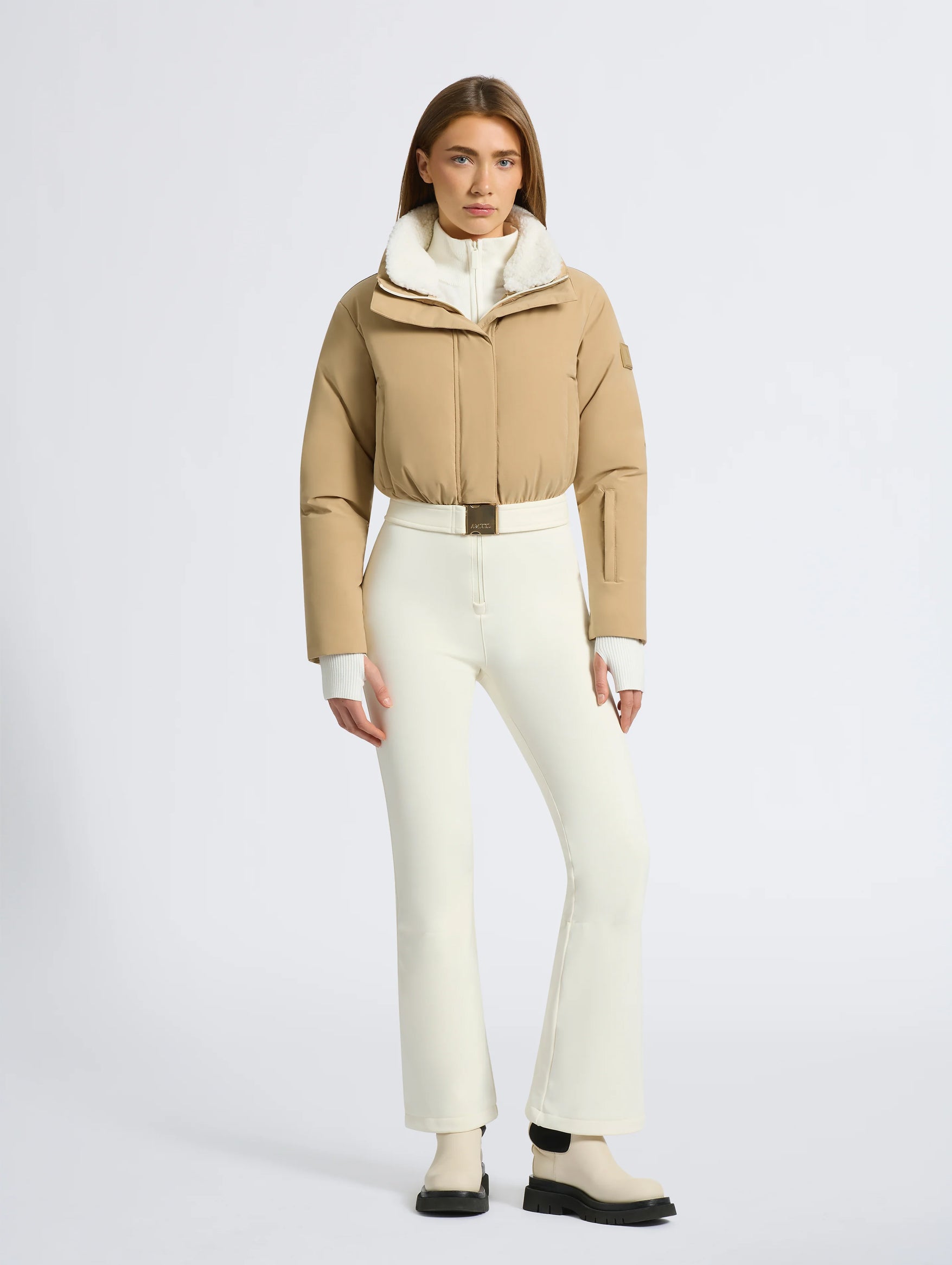Saskia Ski Suit in White & Tan