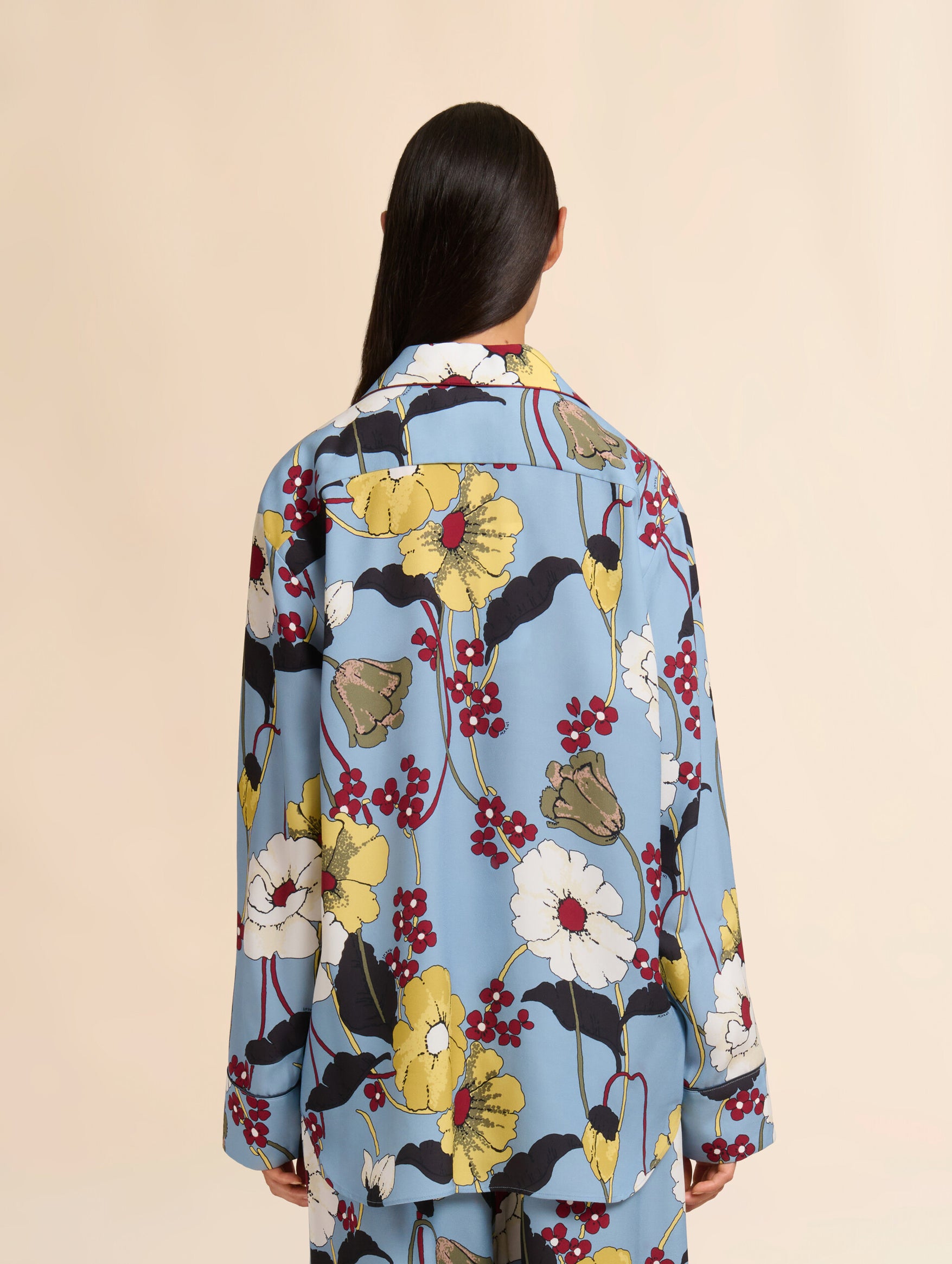 Blue Envers Satin Shirt in Melodia Print