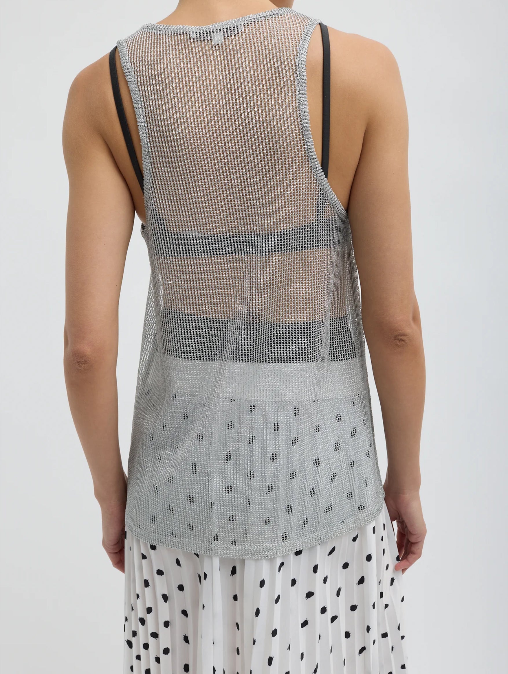 Viscose Metallic Ribbed T Tank in Silver