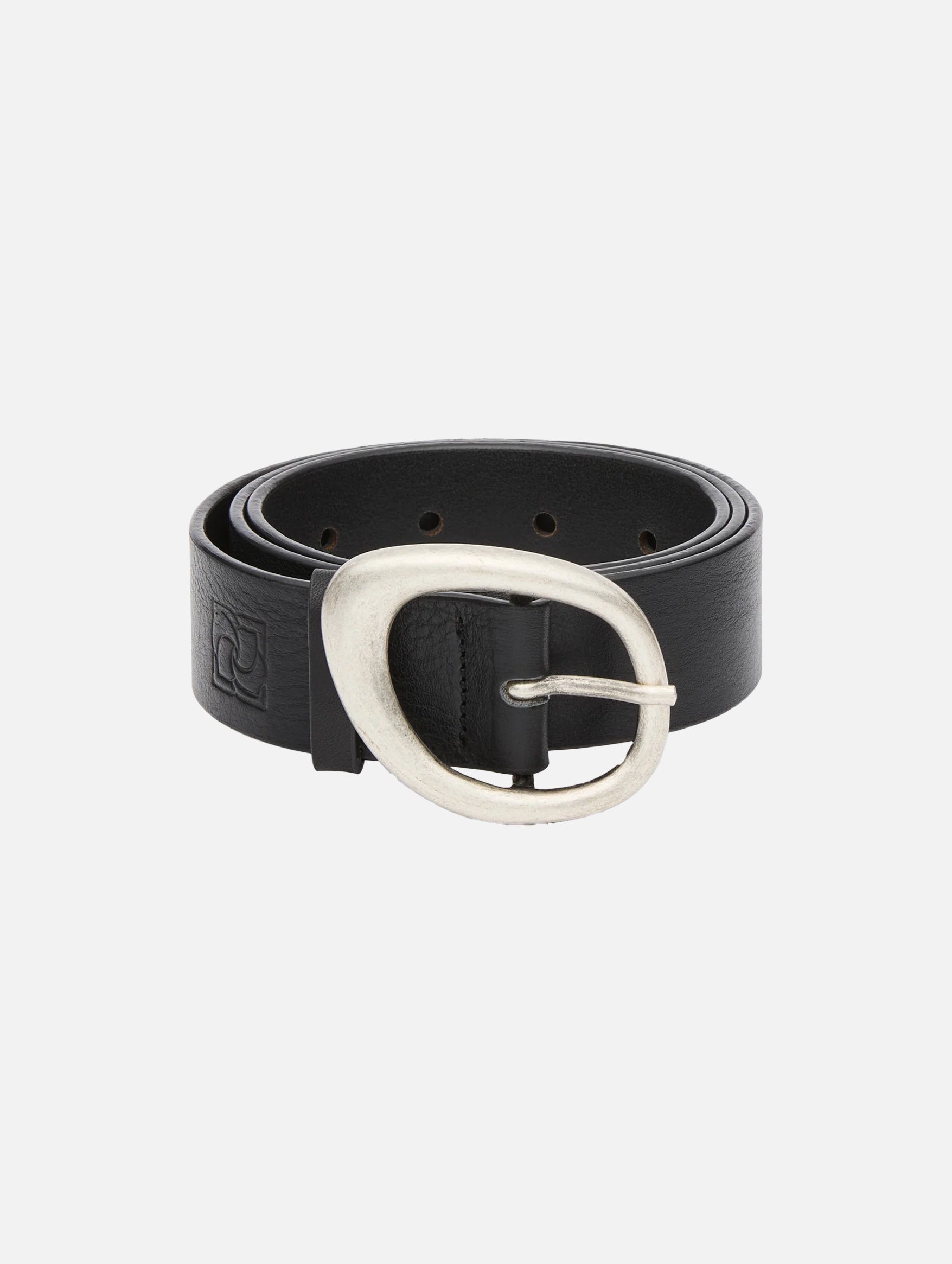 Fluid Buckle Leather Belt in Black and Silver