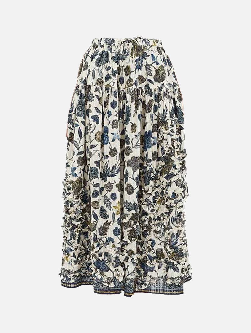 Alexandra Ruffled Cotton Midi Skirt in Porcelain