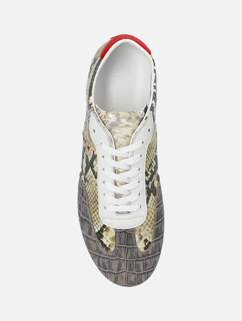 Leather Sneakers in Croc and Snake-Effect