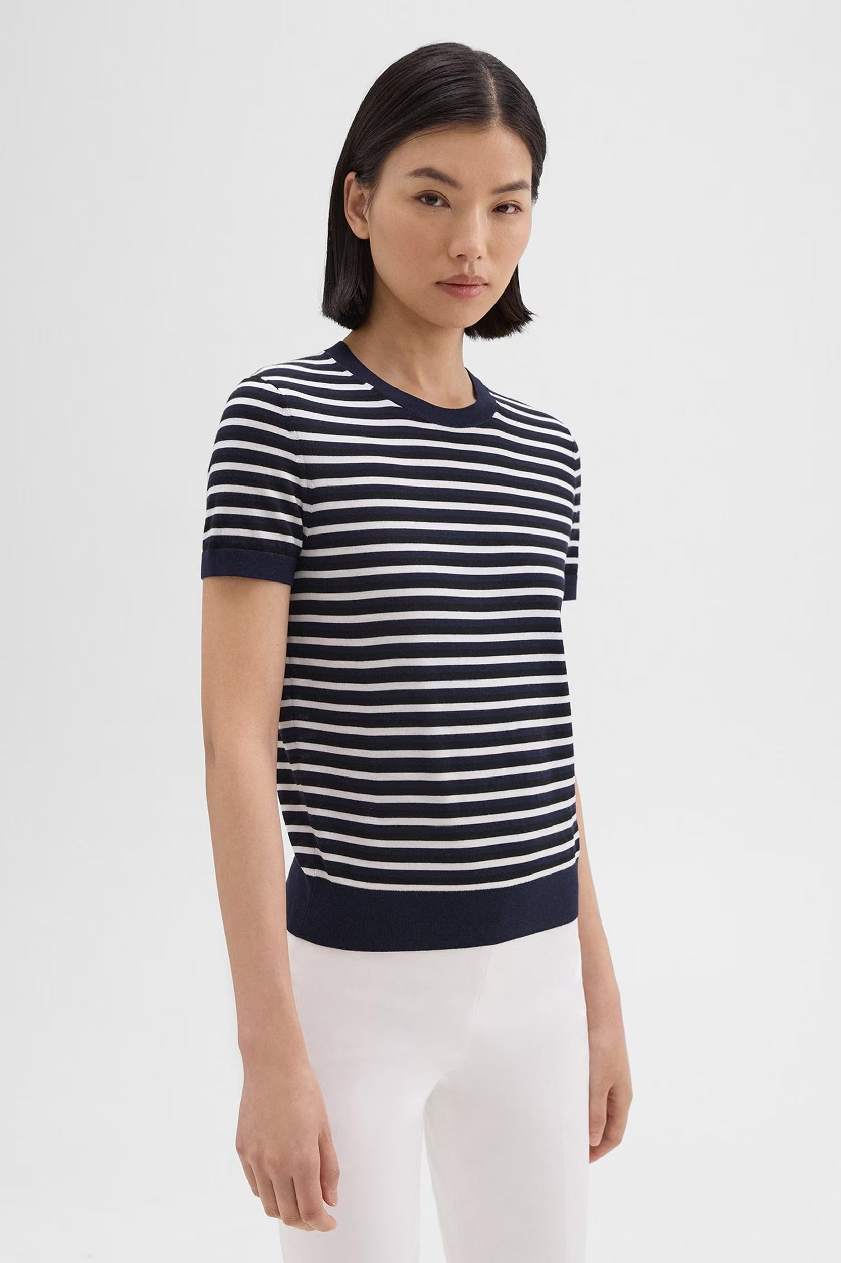 Basic Wool Stripe Tee in Black