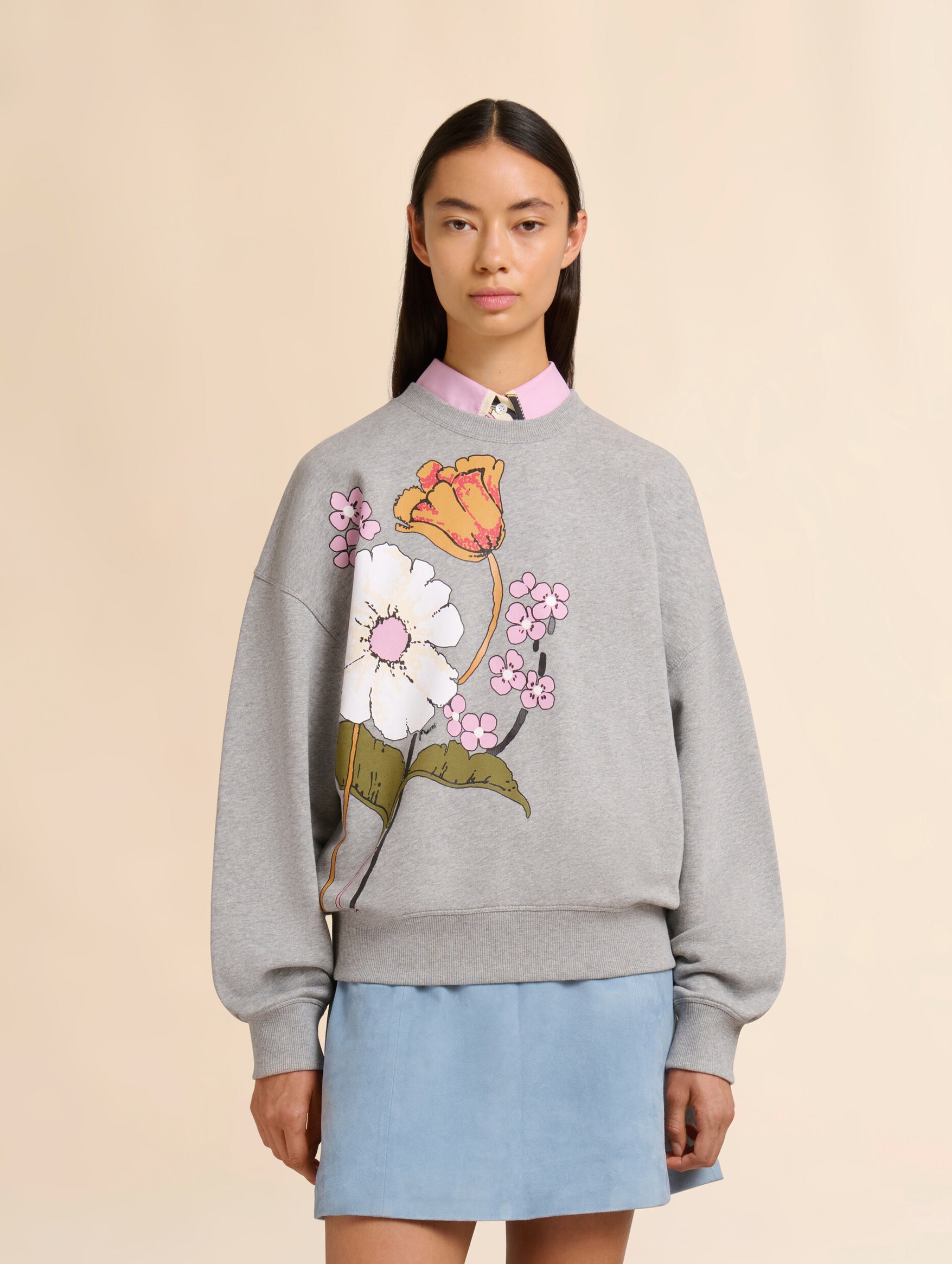 Gray Cotton Sweatshirt in Melodia Floral Print