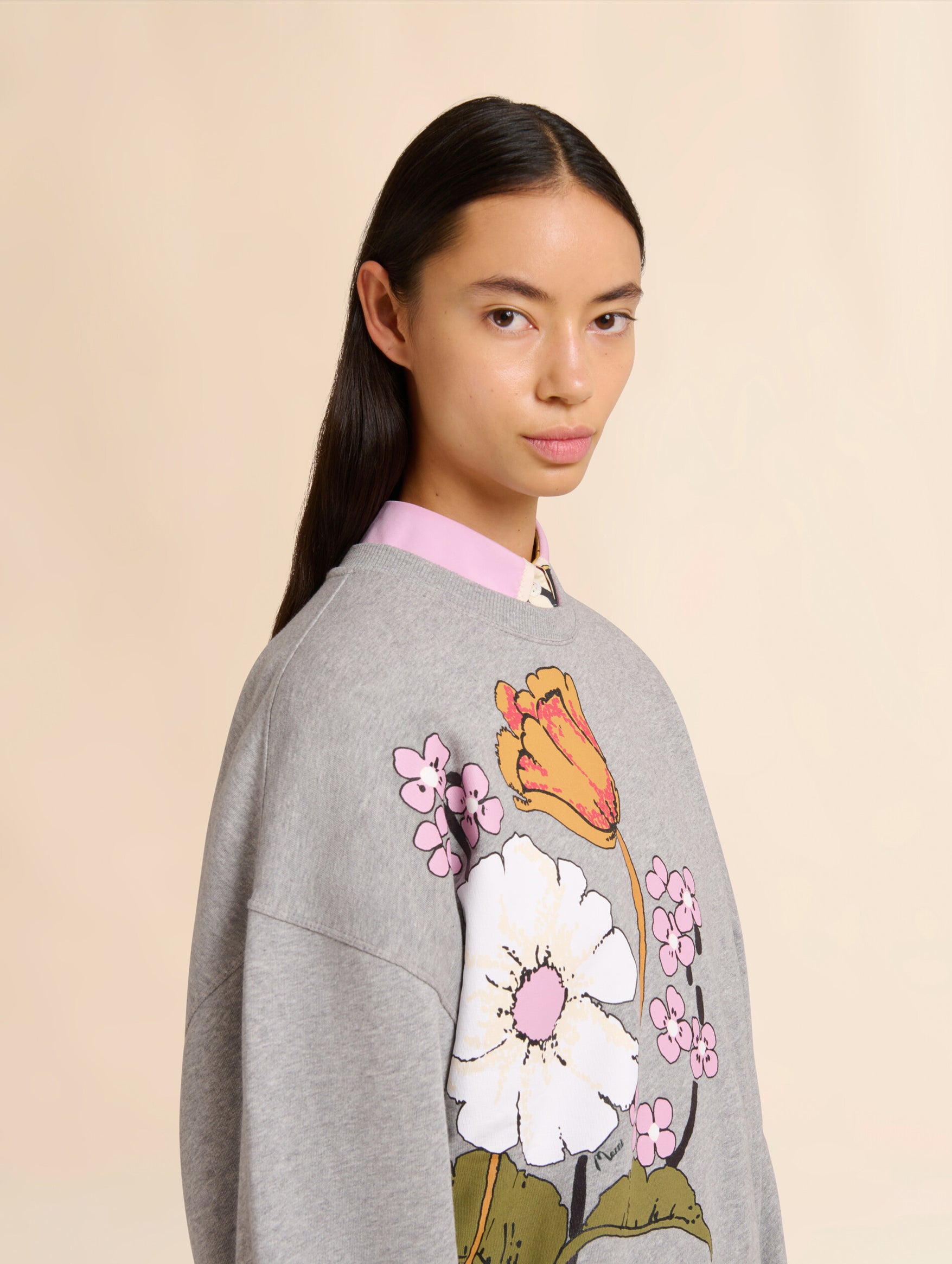 Gray Cotton Sweatshirt in Melodia Floral Print