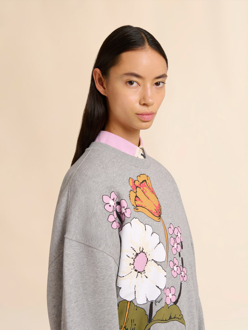 Gray Cotton Sweatshirt in Melodia Floral Print