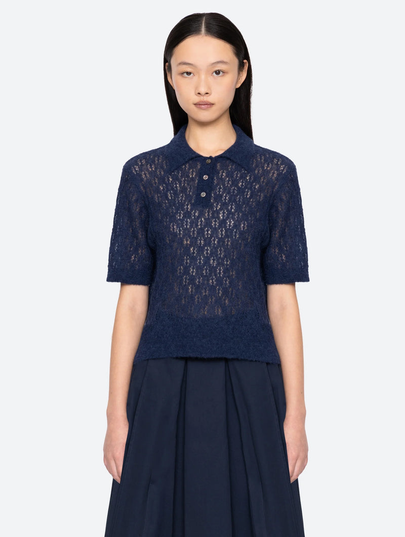 Teagan Knit Short Sleeve Sweater in Navy