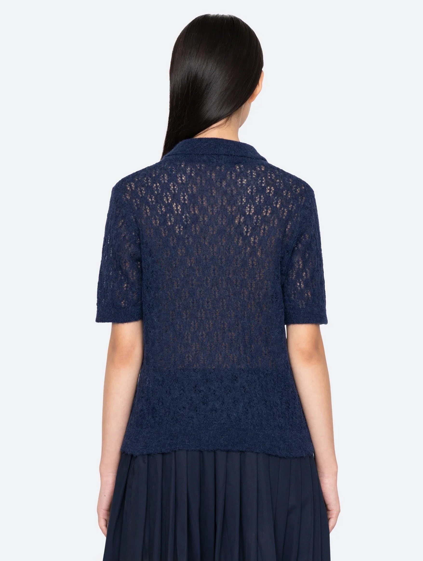 Teagan Knit Short Sleeve Sweater in Navy