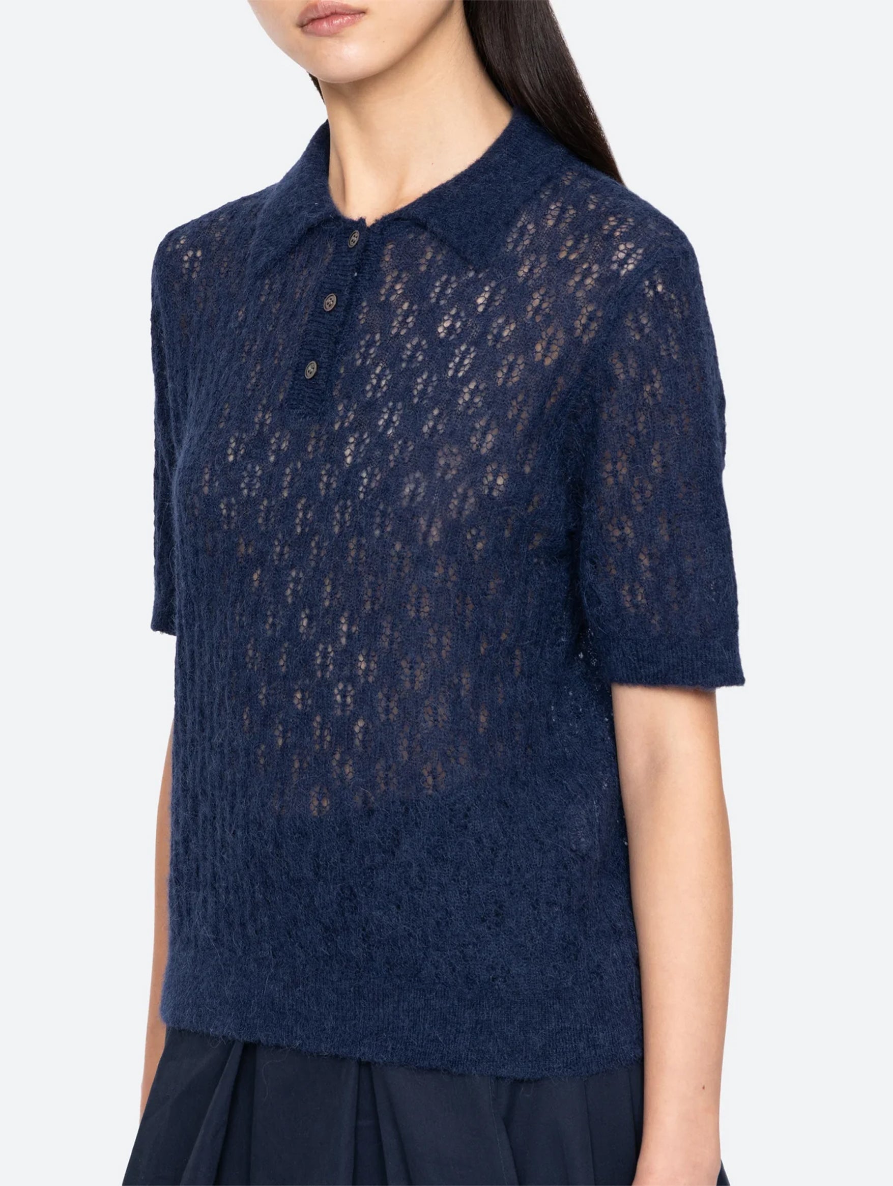 Teagan Knit Short Sleeve Sweater in Navy