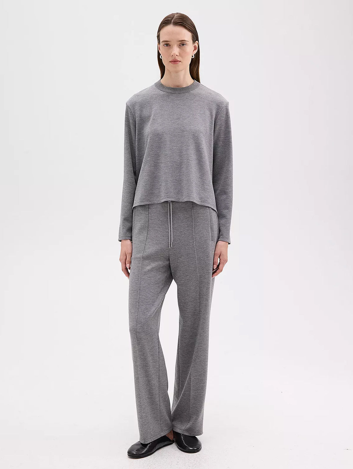 A-Line Double Knit Sweater in Grey Oatmeal