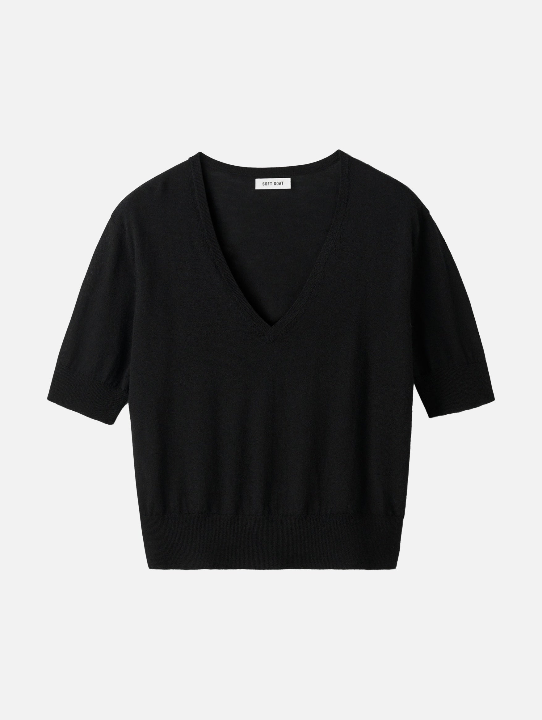 Featherlight Cashmere V-neck Top in Black