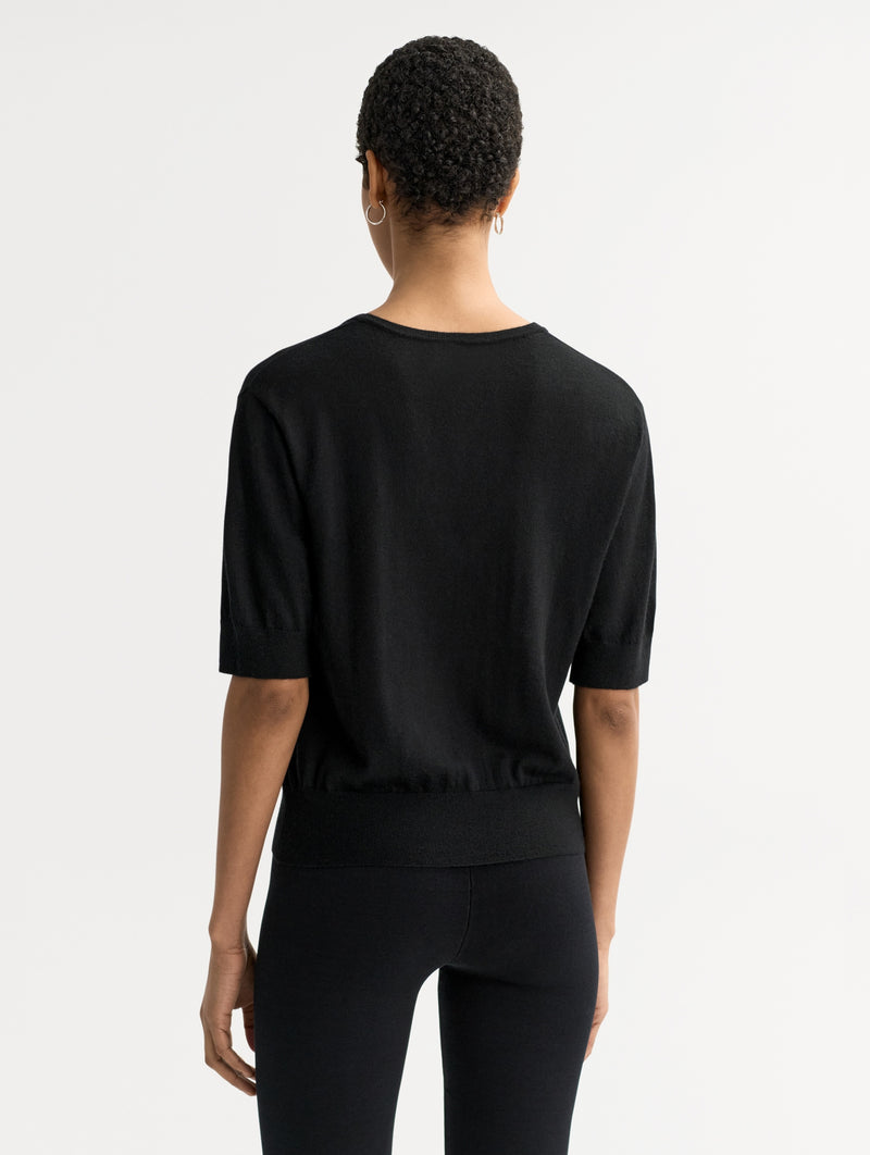 Featherlight Cashmere V-neck Top in Black