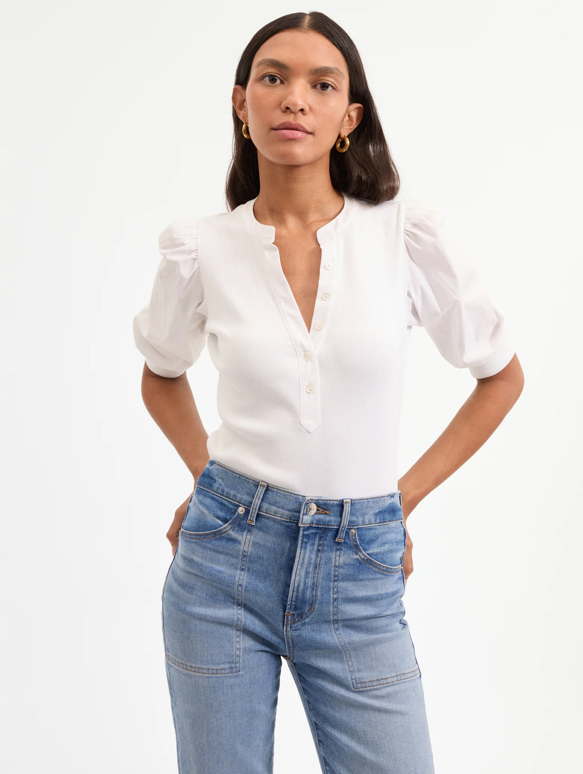 Coralee Puff Sleeve Tee in White