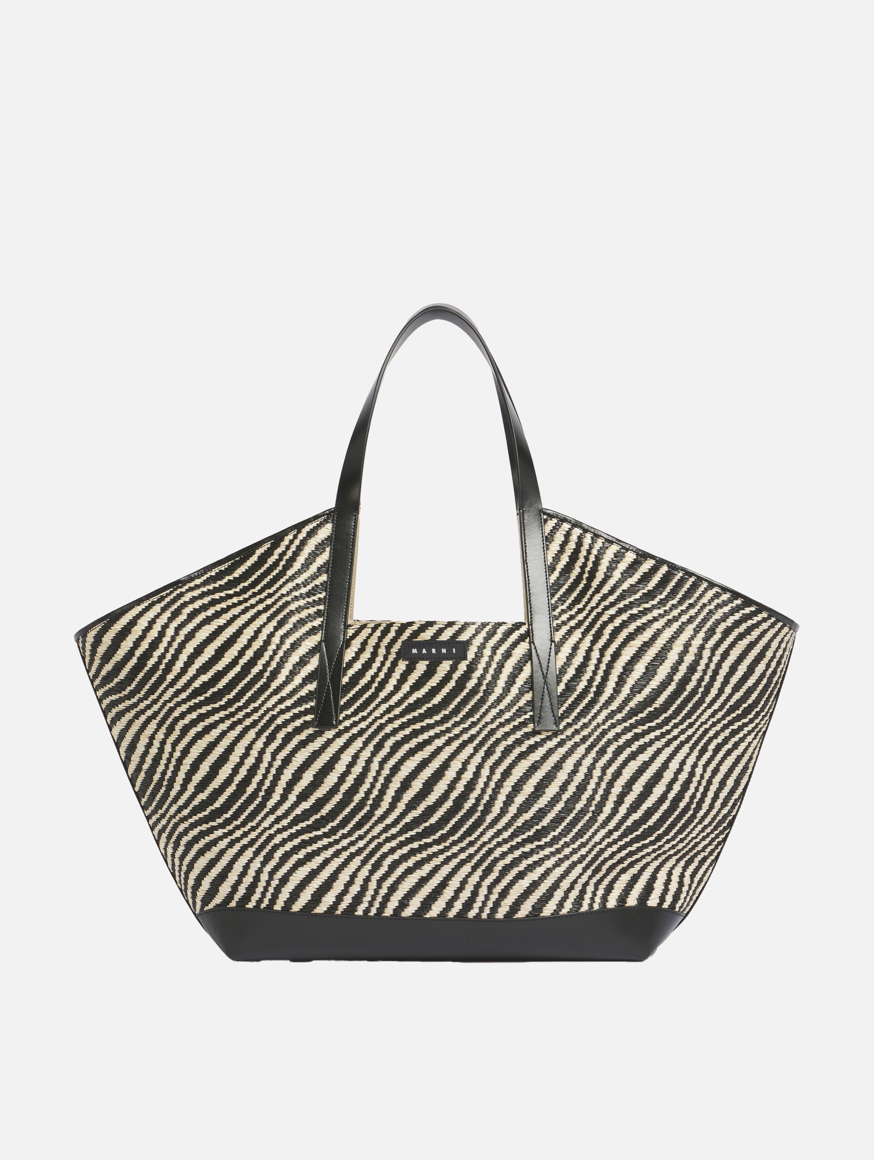 Black Raffia Effect Waves Tote Bag in Black