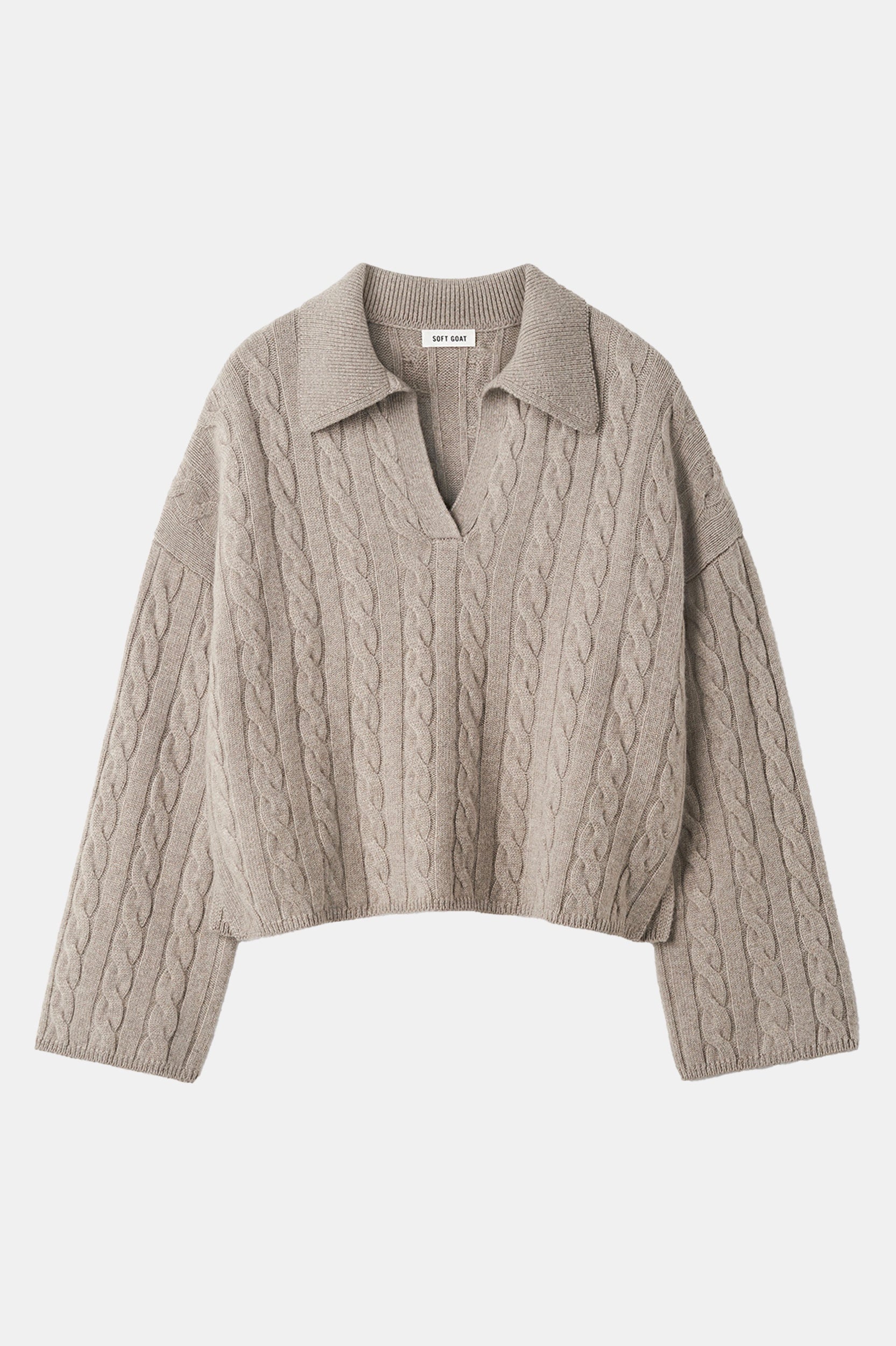 Collar Cable Cashmere Knit in Greige