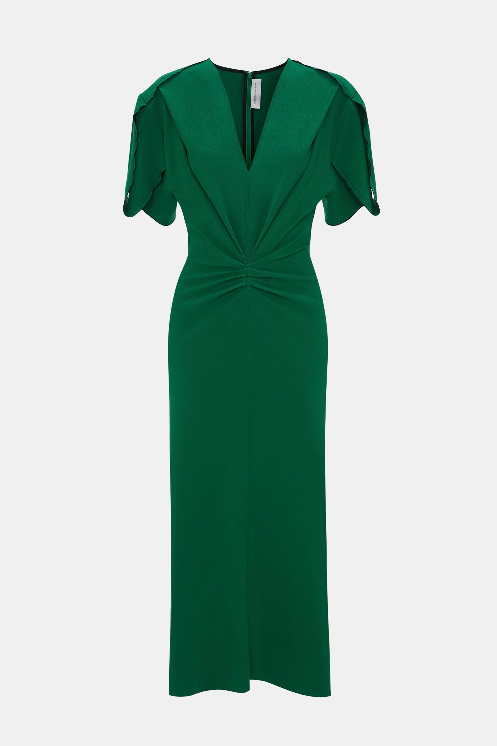 Gathered V-Neck Midi Dress in Viridian