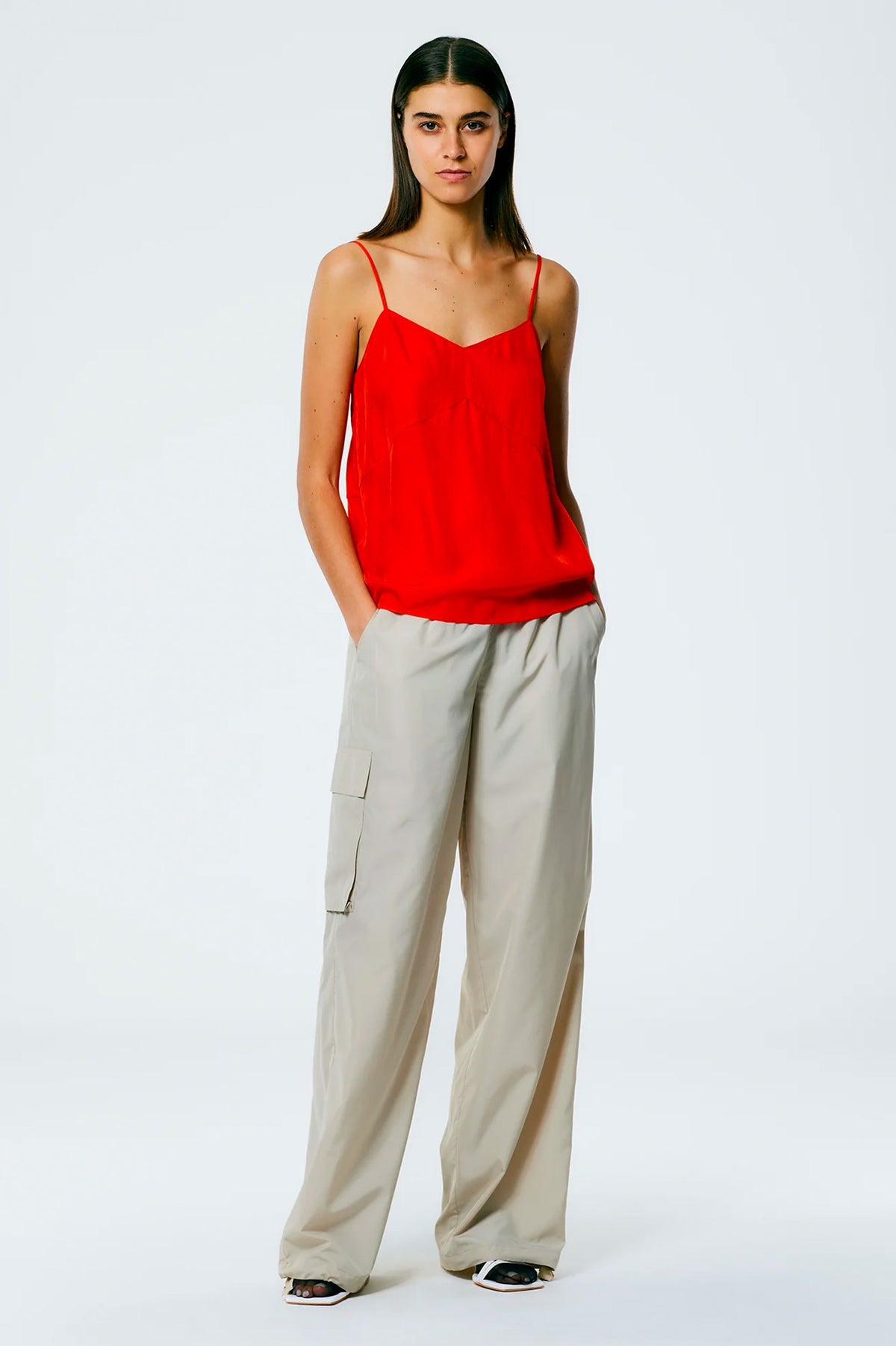 Italian Sporty Nylon Wide Leg Pant in Ash