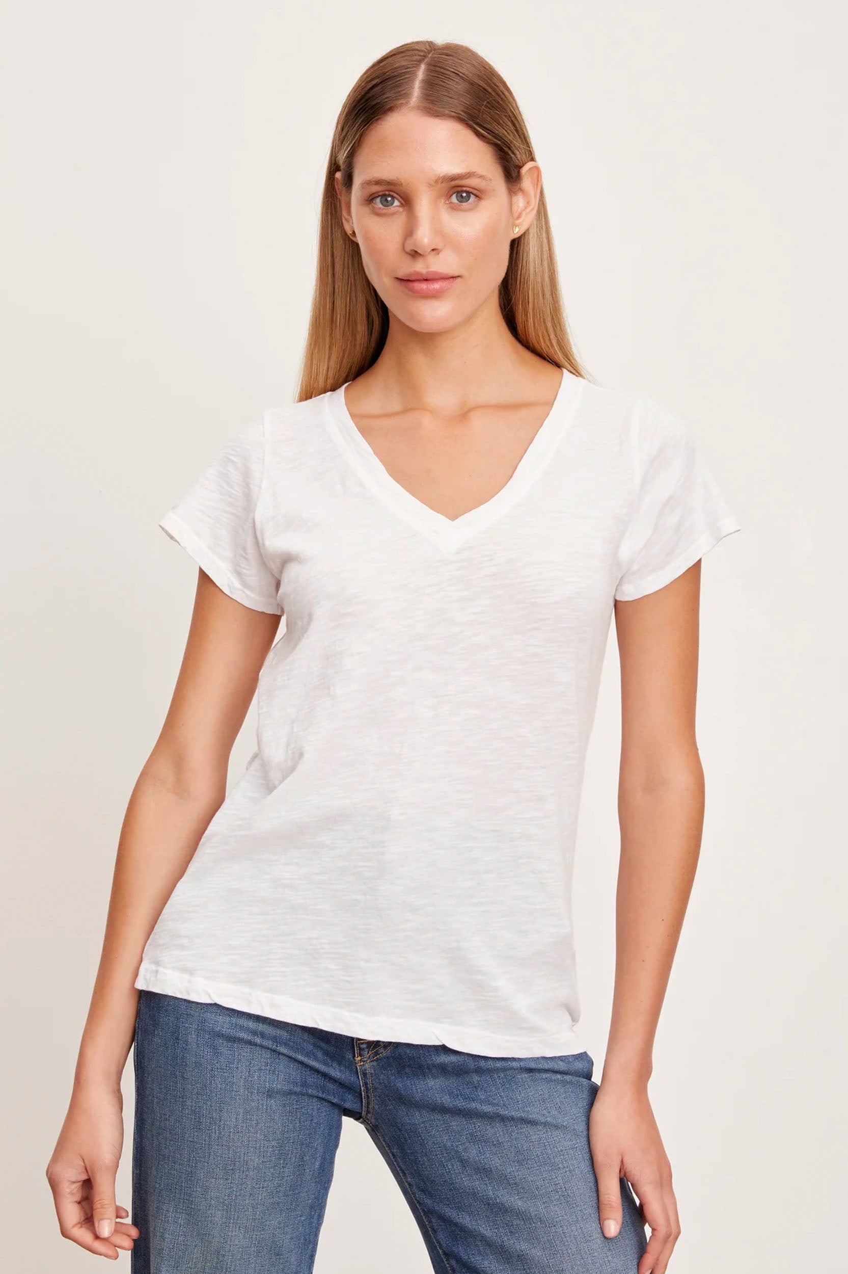 Jilian Original Slub V-Neck Tee in White