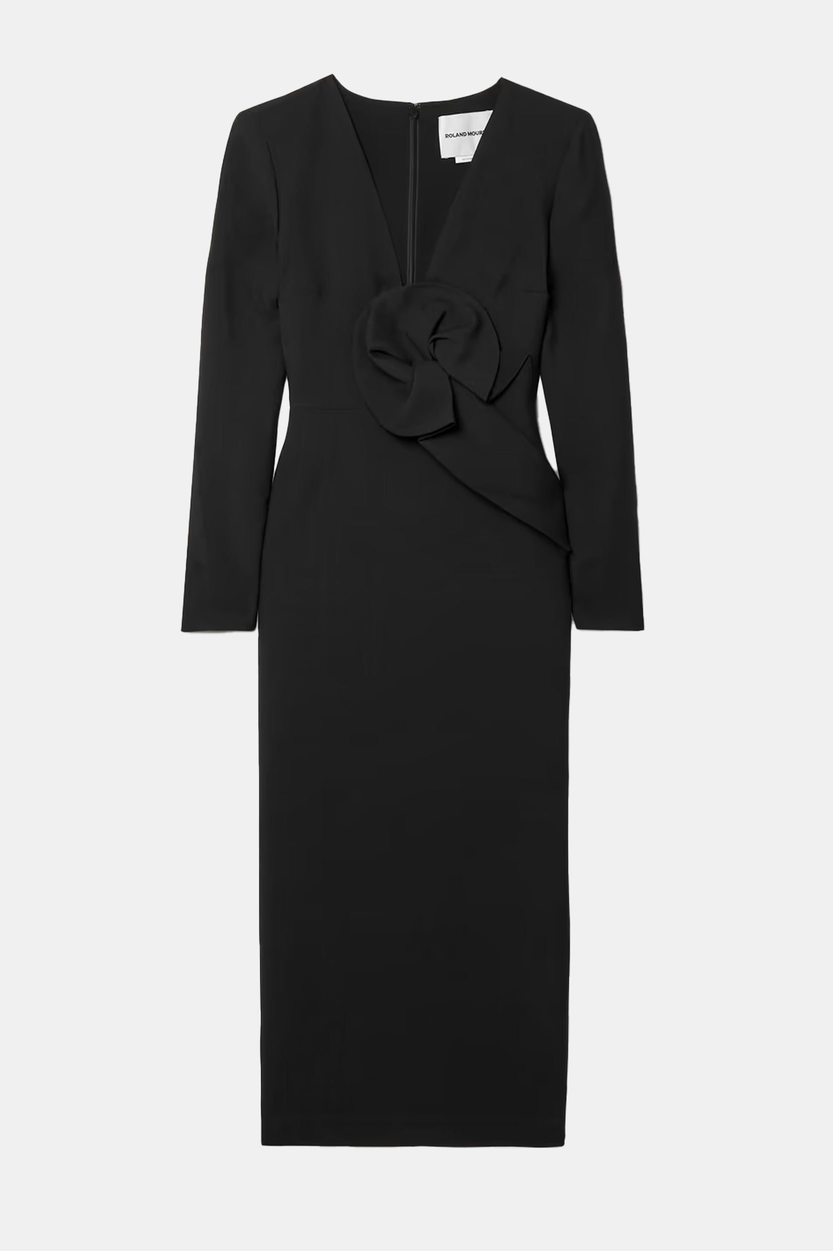 Long Sleeve Wool Silk Midi Dress in Black