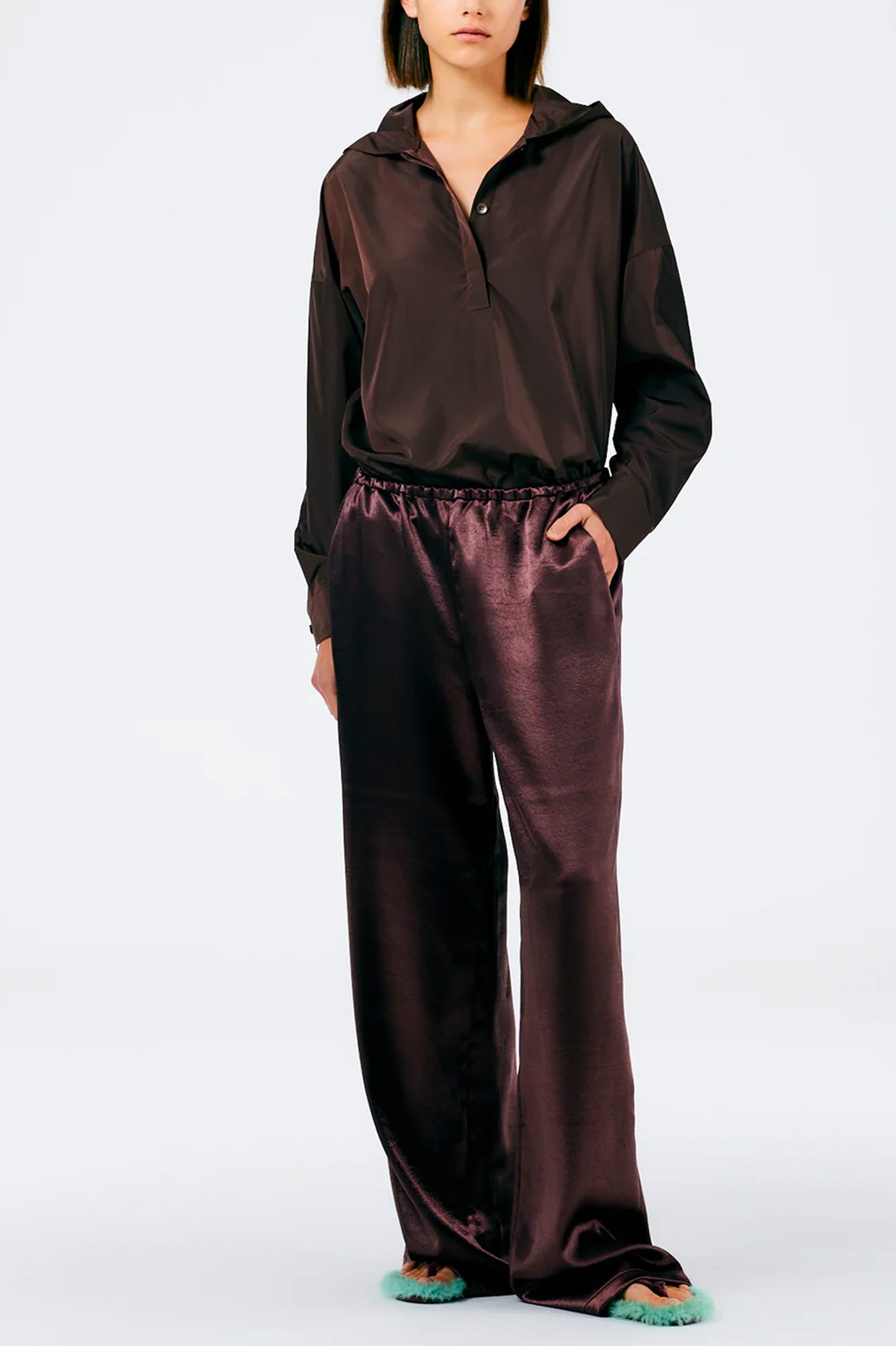 Summer Satin Pant in Dark Brown